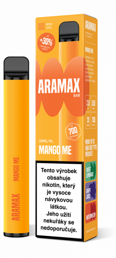 Aramax BAR 700 jednorázová e-cigareta Mango Me (Mango) 20mg